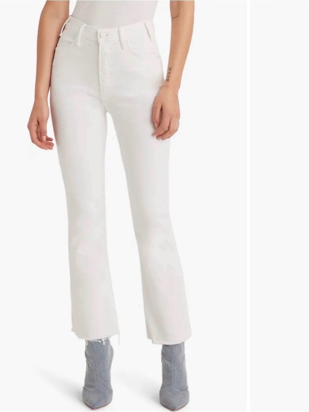 Mother The Hustler High Waist Fray Hem Ankle Bootcut Jeans